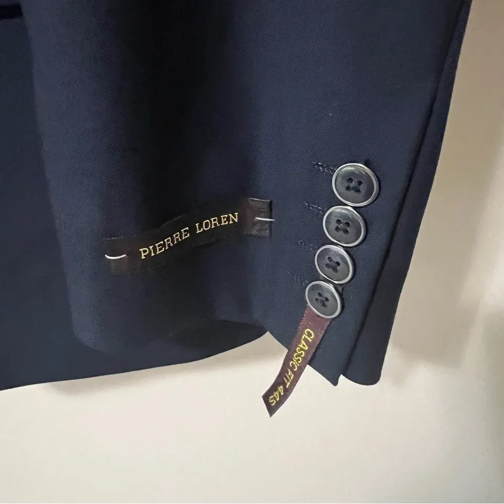 Pierre Loren Mens Navy Blue 2 Piece Suit 42S 39 Waist Notch Lapel Style S61652‎